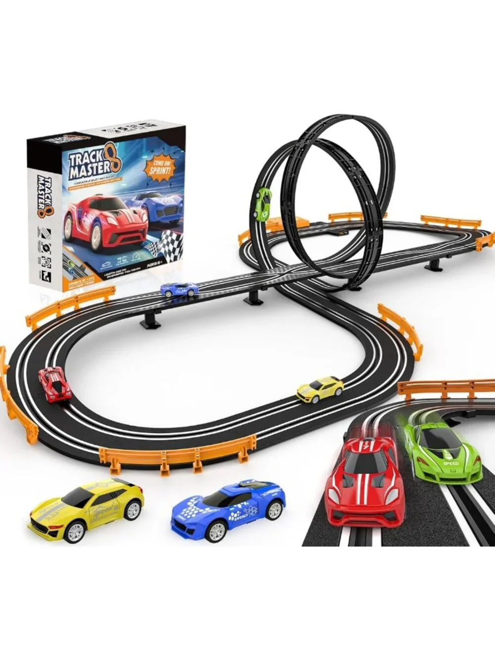 High-Speed Slot Car Race Track Set with 4 Cars & Dual Controllers - Fun Gift for